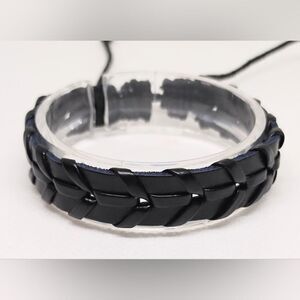 Men's leather bracelet braided‎ black new e45